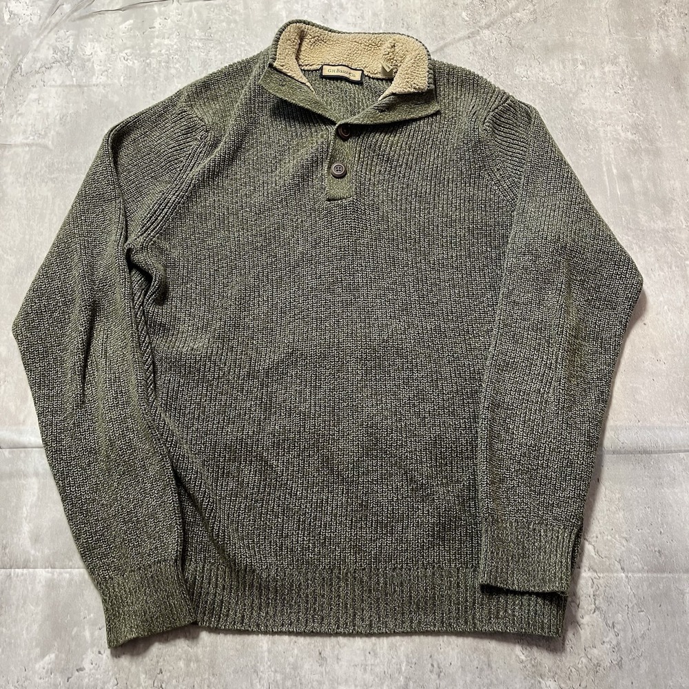 G.H. Bass & Co. Mens 100% Cotton Dark Green Sweater Button Neck Size XL